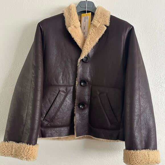 Marni Giacca Burgundy Leather Reversible Shearling Jacket size IT 38 - Picture 12 of 14